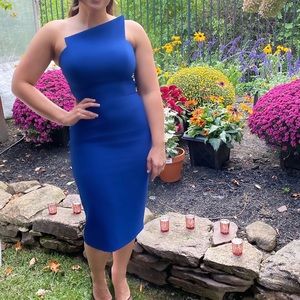 Blue strapless cocktail dress
